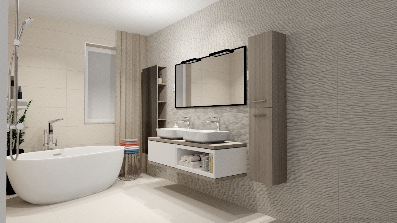 3D látványtervezés lakberendezés fürdőszoba mosdó, zuhanykabin, szaniter