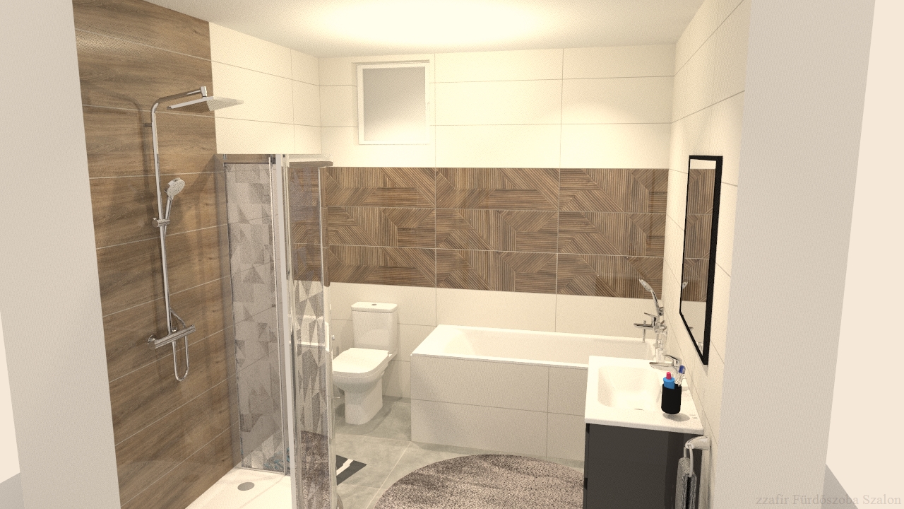 3D látványtervezés lakberendezés fürdőszoba mosdó, zuhanykabin, szaniter